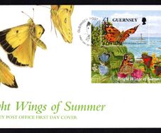 1997 Guernsey Endangered Species Butterflies and Moth Miniature Sheet Commemorative Stamps Official First Day Cover (FDC)