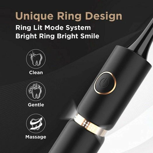 Whitening Electric Toothbrush Rechargeable USB ADA Accepted Waterproof IPX7 Clean 4 Heads and 1 Travel Case