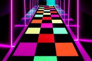 Neon Runner Rug for Party, Blacklight UV Reactive Light up Dance Floor Mat, Non-Slip Fluorescent Luminous Colorful Grid Carpet, Glow in The Dark 80s Birthday Raves Room Decor 300cmx60cmx1cm