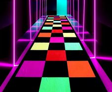 Neon Runner Rug for Party, Blacklight UV Reactive Light up Dance Floor Mat, Non-Slip Fluorescent Luminous Colorful Grid Carpet, Glow in The Dark 80s Birthday Raves Room Decor 300cmx60cmx1cm