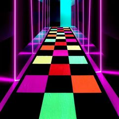 Neon Runner Rug for Party, Blacklight UV Reactive Light up Dance Floor Mat, Non-Slip Fluorescent Luminous Colorful Grid Carpet, Glow in The Dark 80s Birthday Raves Room Decor 300cmx60cmx1cm