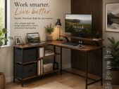 L-Shaped Corner Desk with Drawers & Monitor Shelf