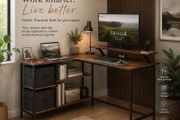 L-Shaped Corner Desk with Drawers &amp; Monitor Shelf
