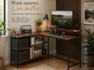 main image for ad L-Shaped Corner Desk with Drawers &amp; Monitor Shelf