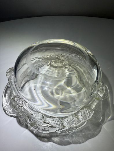 Vintage Textured Ice Bark Art Glass Bowl