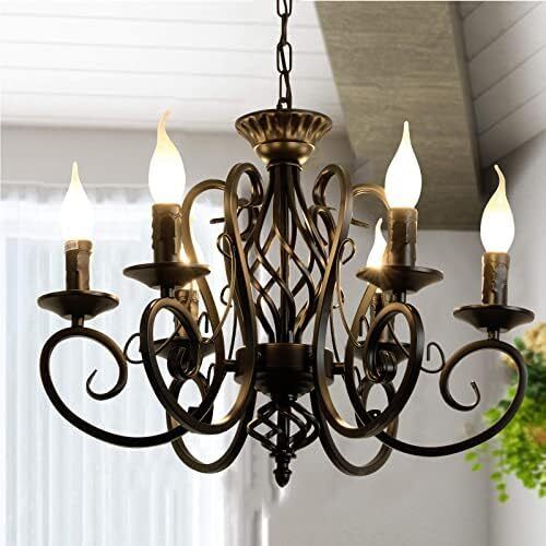 Iron Chandelier Antique Candle Style Black 6 Lights