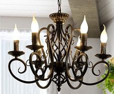 Iron Chandelier Antique Candle Style Black 6 Lights