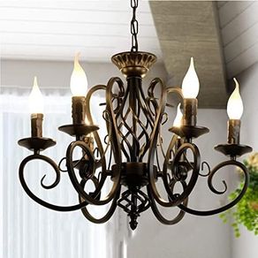 Iron Chandelier Antique Candle Style Black 6 Lights