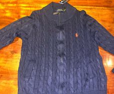 Polo Ralph Lauren Cable Knit Zip Cardigan Navy Blue