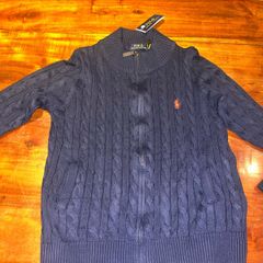 Polo Ralph Lauren Cable Knit Zip Cardigan Navy Blue