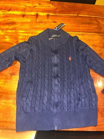 Polo Ralph Lauren Cable Knit Zip Cardigan Navy Blue