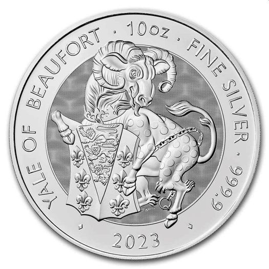 2023 UK 10 Pounds 10 oz Silver Bullion Coin - Tudor Beasts Yale of Beaufort  BU (In Capsule)