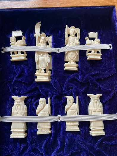 Vintage Chinese Bone Hand Carved Ivory Chess Set Hong Kong 1960s