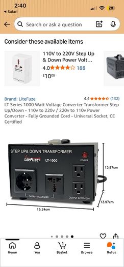 LiteFuze LT1000 1000W StepUp StepDown Voltage Transformer