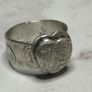 Handmade sterling silver love heart ring with trickles on the wide band. Size R Image 7