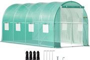 NEW SALE | Walk-in Tunnel Greenhouse, 15 x 7 x 7 ft Portable Plant Hot House w/ Galvanized Steel Hoops, 1 Top Beam, 2 Diagonal Poles, 2 Zippered Doors &amp; 8 Roll-up Windows, Green