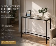 Console table black with tempered glass surface