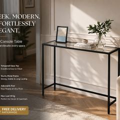 Console table black with tempered glass surface