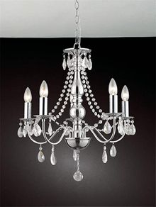 Maria Theresa Crystal Chandelier, Clear Droplet Glass Ceiling Light with 5 Lights, Chrome LED Pendant Lighting Fixture for Dining Room, Living Room, Hallway, Stairway Size D50cm H55cm Chain 60cm (FREE POSTAGE)