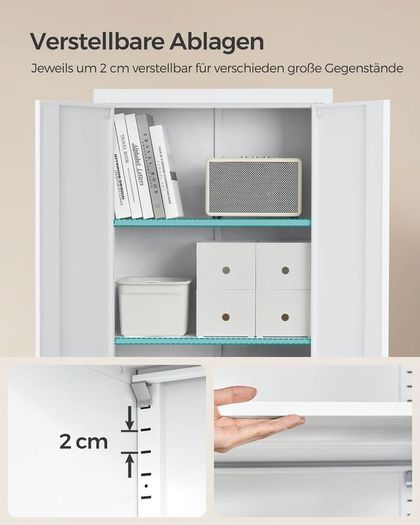 Multi-Purpose Metal Cabinet Adjustable Shelves Grey White