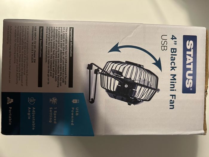 4 Inch USB Desk Fan Black Status