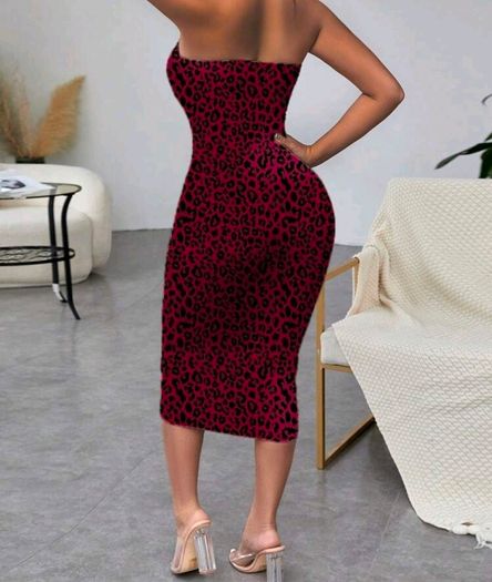 Bandeau style wine animal print dress, size 10