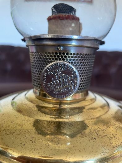 1930s40s Aladdin Model 12 Brass Table Mantle Oil Lamp with Fluted Glass Shade