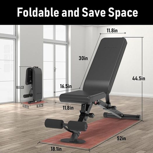 Adjustable Weight Bench Full Body Exercise Foldable Workout Training Bench with Automatic Locking for Upright Tilt and Flat