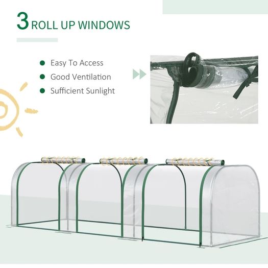 Tunnel Greenhouse Green Grow House Steel Frame for Garden Backyard with Zipper Doors 295x100x80 cm, Clear