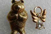 Vintage Teddy Bear Pin Gold Tone and Vintage Gold Tone Faux Diamond Angel Lapel Pin