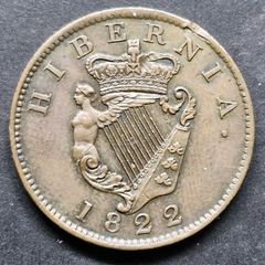 Ireland Excellent Hibernia 1822 Half Penny coin
