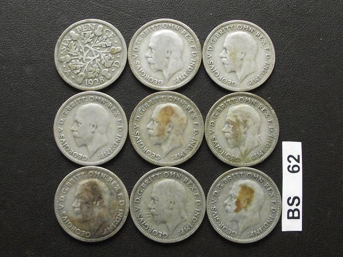 Great Britain. George V. 9 Silver@6 pence Run of the years (1928-1936)#2