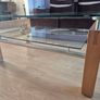 Glass table with wooden base Image 3