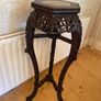 Antique Carved Oriental Plant / Lamp Table with Marble Top Image 3