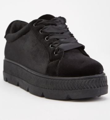 Velveteen Ribbon Lace Up Trainers - black