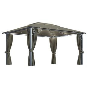 Gazebo with Curtain and String Lights 400x300 cm Taupe Aluminium