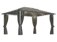 main image for ad Gazebo with Curtain and String Lights 400x300 cm Taupe Aluminium
