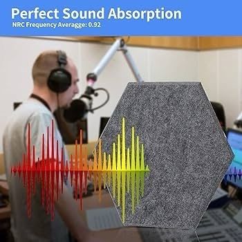 NEW SALE | 12 Pack High Density Hexagon Acoustic Panels,Acoustic Foam Panels 30 x 26 x1 cm Beveled Edge Tiles Sound Proof