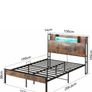 Double Bed Frame with Charging Station(2AC, 2USB) and LED, 135x190 Open Storage Shelves, Wooden Headboard, Metal Small Double Bed Frame with Underbed Storage, Strong Metal Slat Support Image 10