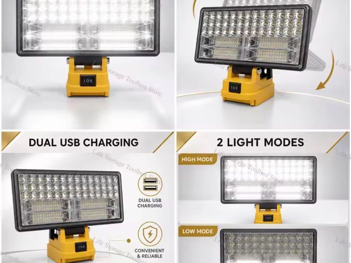New 90w LED Work Light For Dewalt 18V Battery Portable Flood Light Cordless Job Site Lamp Outdoor Emergency Fishing Tool