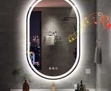 Oval Bathroom Mirror with LED Lights 500x800mm, Bluetooth Led Mirror Bathroom with Memory, Anti-Fog, 3000K-6500K, Dimmable, HD Tempered Glass, IP44 Waterproof, Horizontal or Vertical