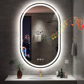 Oval Bathroom Mirror with LED Lights 500x800mm, Bluetooth Led Mirror Bathroom with Memory, Anti-Fog, 3000K-6500K, Dimmable, HD Tempered Glass, IP44 Waterproof, Horizontal or Vertical
