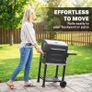 Portable Charcoal Grill with Stainless Steel Grates Side Shelf Thermometer Ash Pan and Wheels Black Image 3