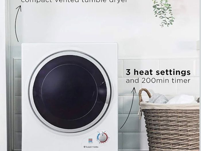 Russell Hobbs RH3VTD800 White 2.5kg Compact Mini Vented Tumble Dryer, Portable, Freestanding Table top Dryer with 3 Heat Settings