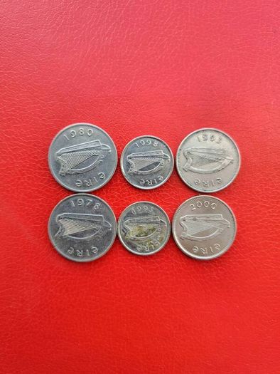 6 Irish coins 4 X5p and 2 X 10p