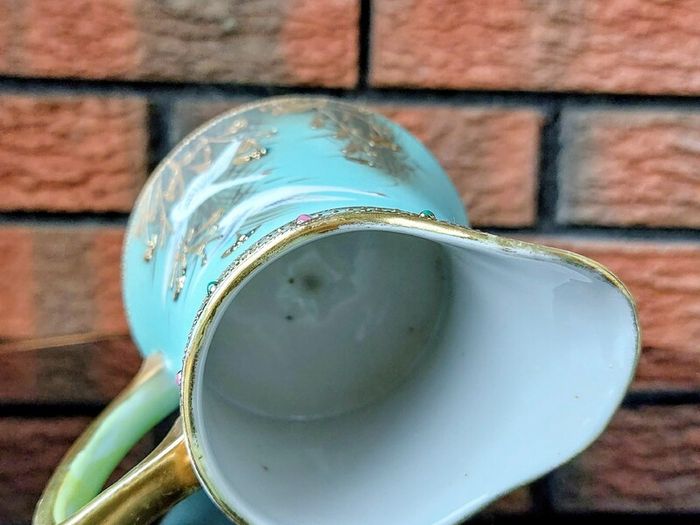 Nippon Vintage Flying Geese Jewel Moriage Aqua Creamer/Milk Jug