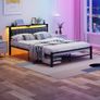 King Size Bed Frame with Storage Headboard, 5ft Upholstered Bed Frame Kingsize with Charging Station and LED Lights/Under Bed Storage Image 6