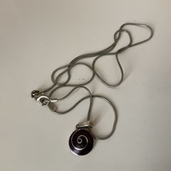 Vintage 925 Sterling Silver Minimal Purple Spiral Filigree Pendant Necklace