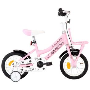 Kids Bike with Front Carrier 12 inch White and Pink