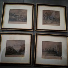 Set of Four Framed Antique English Horse and Hunting